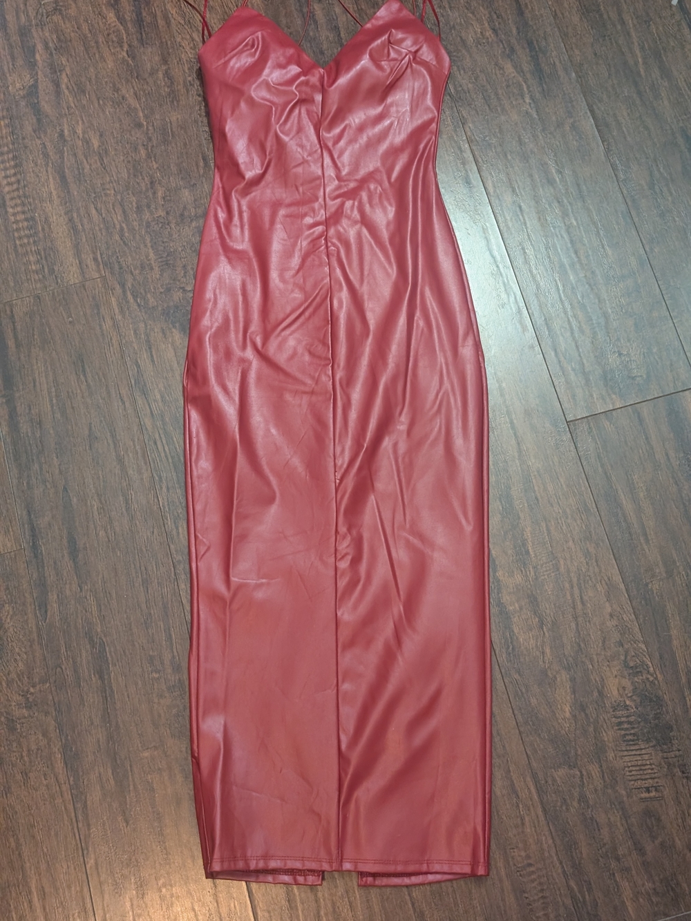 Fashion Nova Red Faux Leather Slip Midi Dress